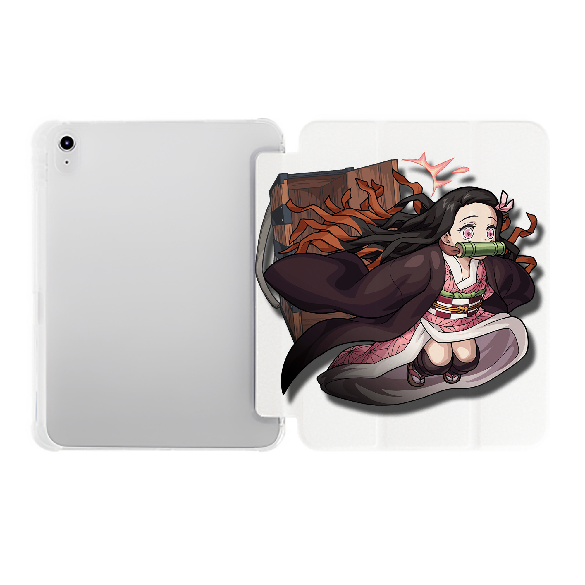 （画像用） 鬼滅の刃（きめつのやいば）竈門 禰󠄀豆子／かまど ねずこ Kamado Nezuko IPad ケース ペン収納付き 三つ折りスタンド PUレザー×シリコン 対応機種9.5/10.5/10.9インチ